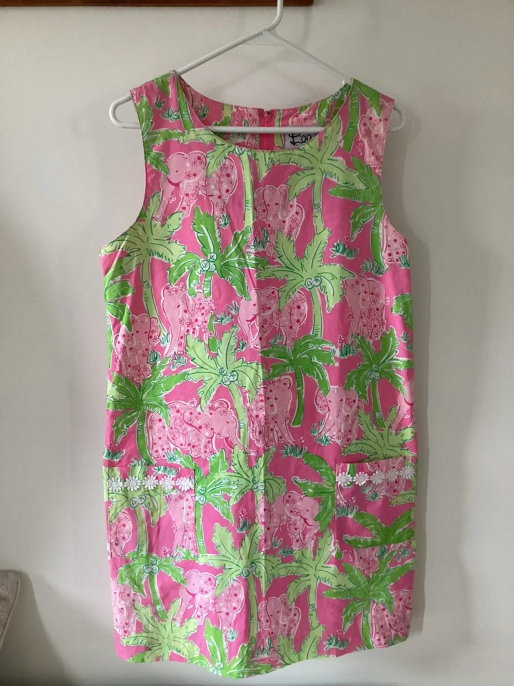 Vintage Lily Pulitzer Palm tree elephant Sleeveless Pink & Green Shift Dress. - Picture 8 of 8
